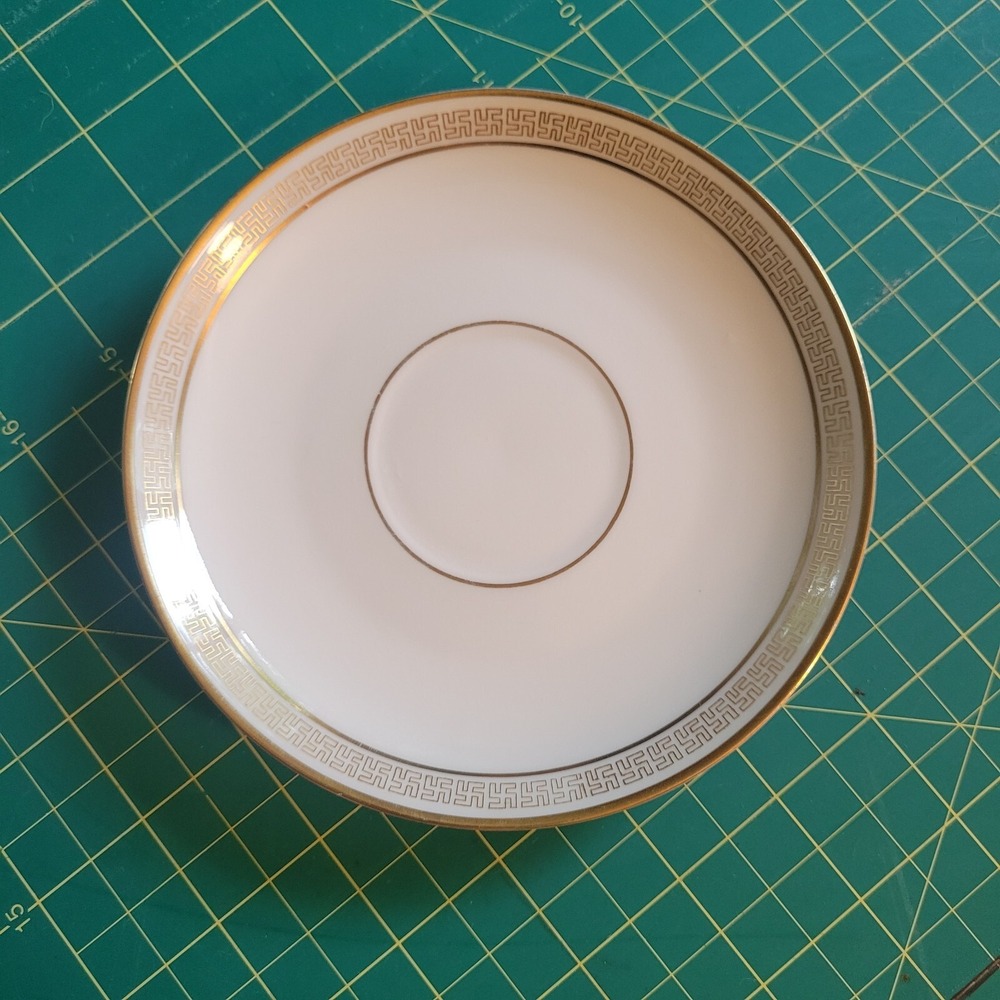 Antique T & V Limoges France Replacement Saucer White & Gold Greek Key Trim 1909